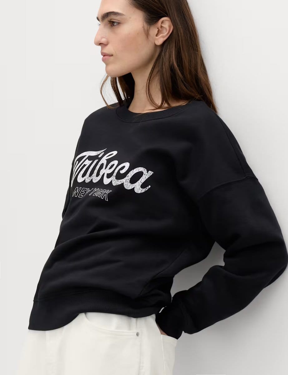 Marks & Spencer M&S Cotton Rich Graphic Long Sleeve Sweatshirt Black Mix - 1