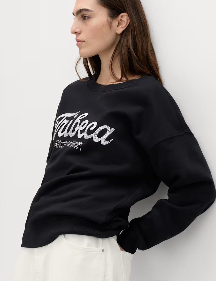Marks & Spencer M&S Cotton Rich Graphic Long Sleeve Sweatshirt Black Mix - 1