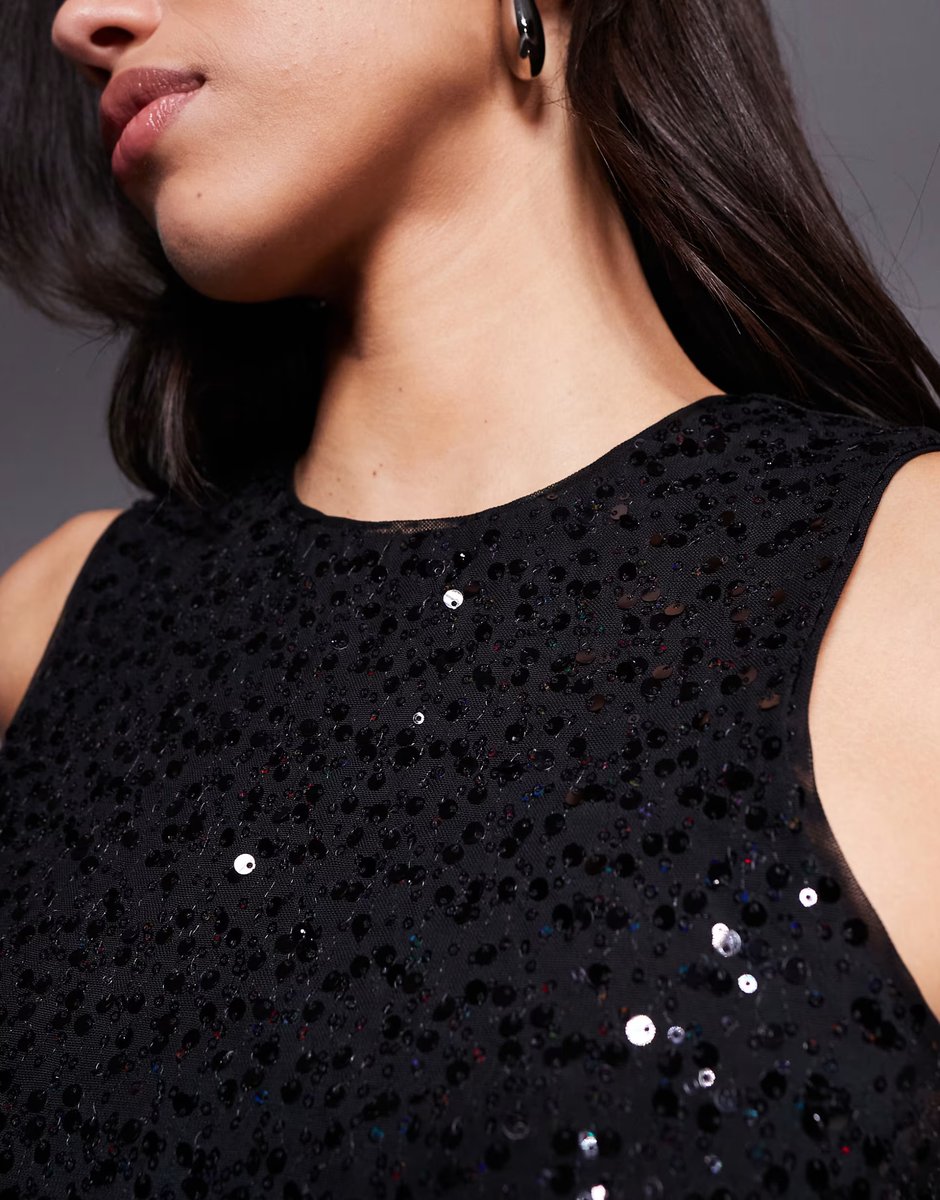 ASOS ASOS DESIGN wiggle sequin sheer mesh tank top in black - 3