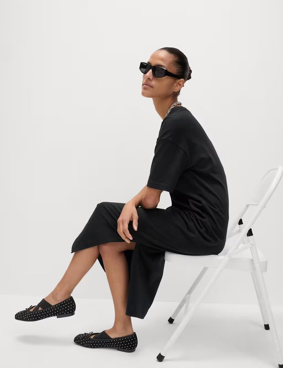 Marks & Spencer M&S Pure Cotton Midi Relaxed T-Shirt Dress Black