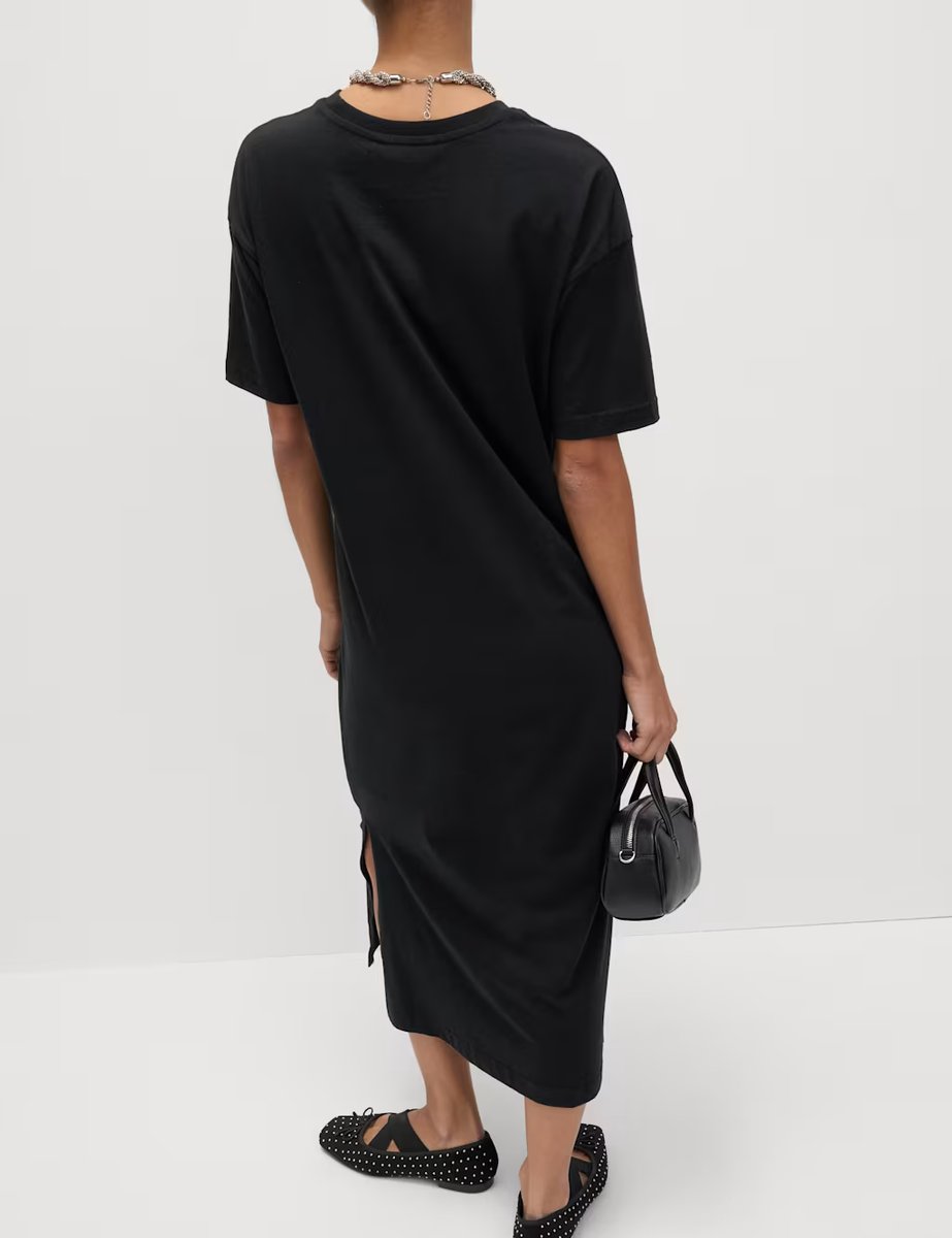 Marks & Spencer M&S Pure Cotton Midi Relaxed T-Shirt Dress Black - 4