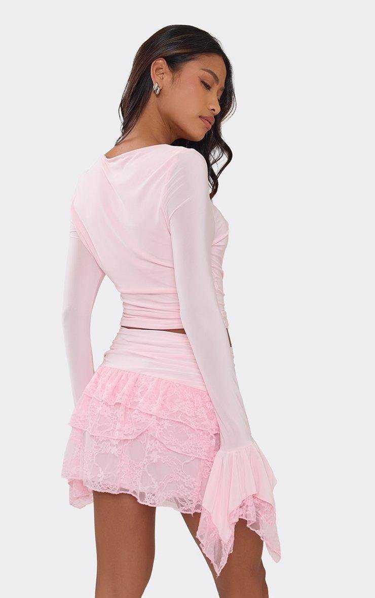 EGO Low Waist Ruffle Lace Detail Mini Skirt In Pink, Women's Size UK 6 - 2
