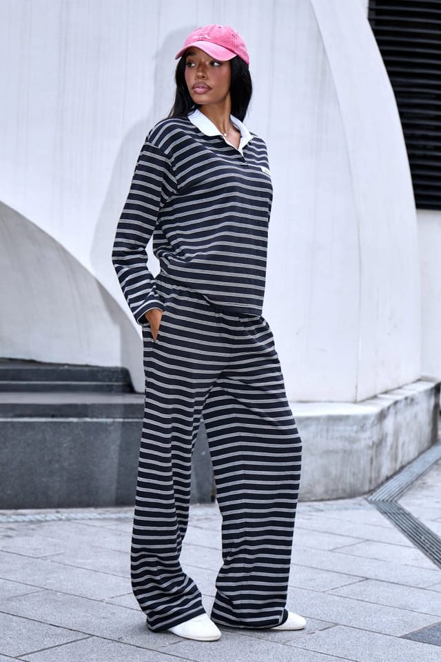 Kaiia Kaiia Striped Oversized Rugby Shirt Black & Cream - 2