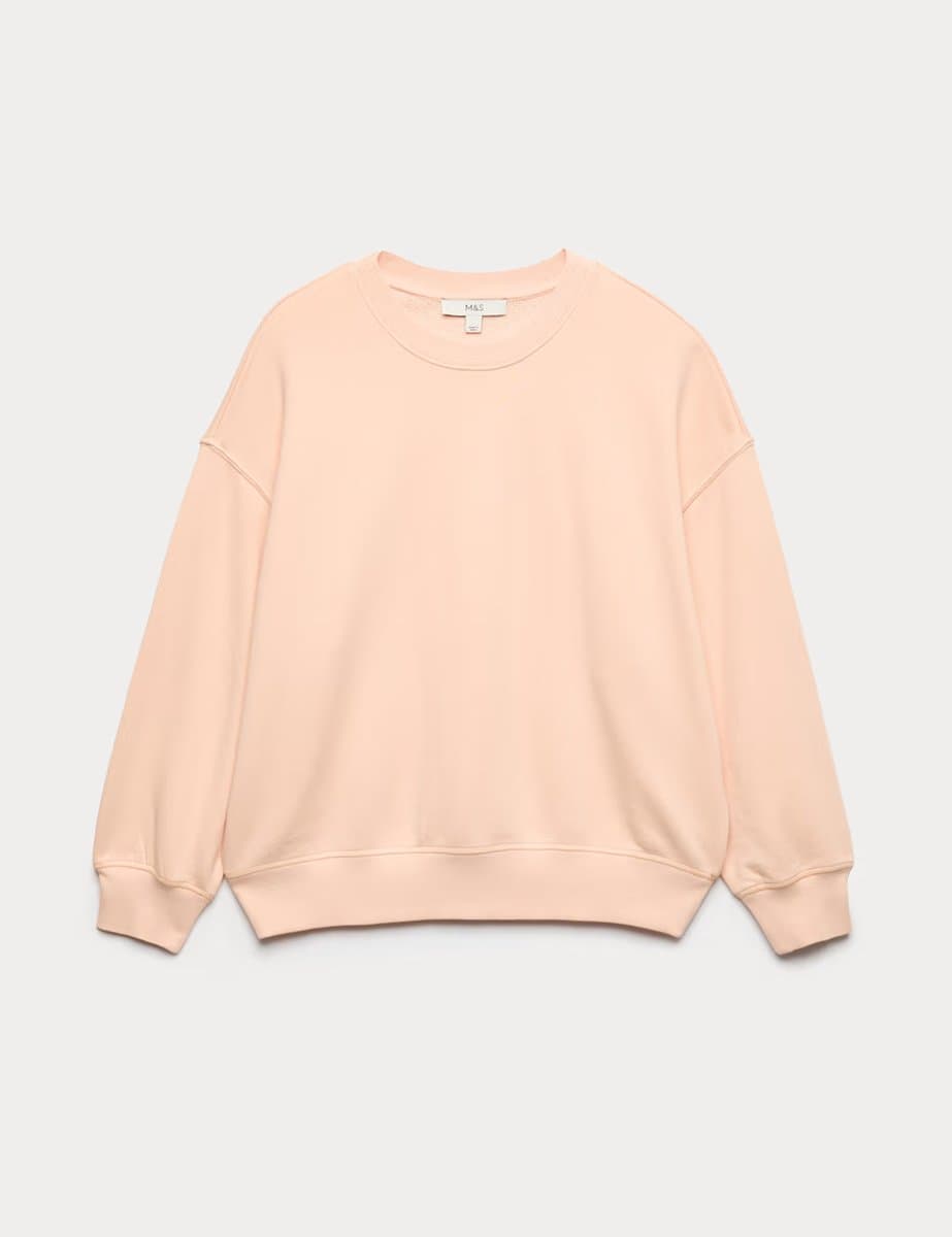 Marks & Spencer M&S Cotton Rich Garment Dye Sweatshirt in Peach