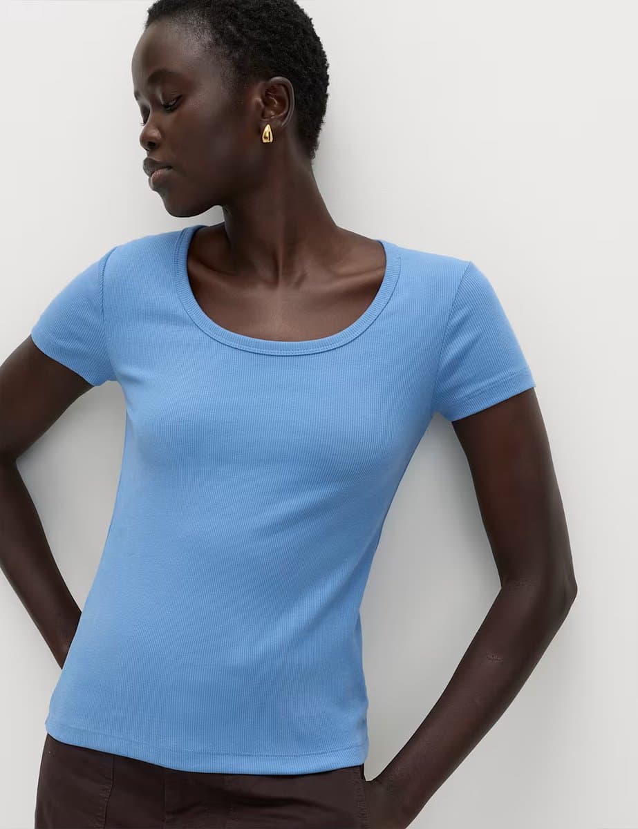 Marks & Spencer M&S Slim Fit Scoop Neck T-Shirt in Azure Blue