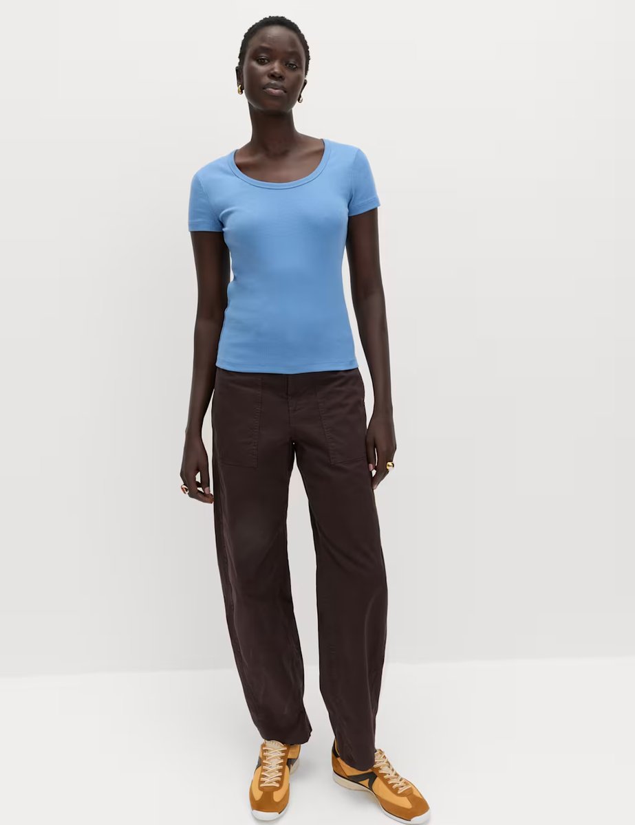 Marks & Spencer M&S Cotton Rich Scoop Neck Slim Fit T-Shirt Azure Blue - 2