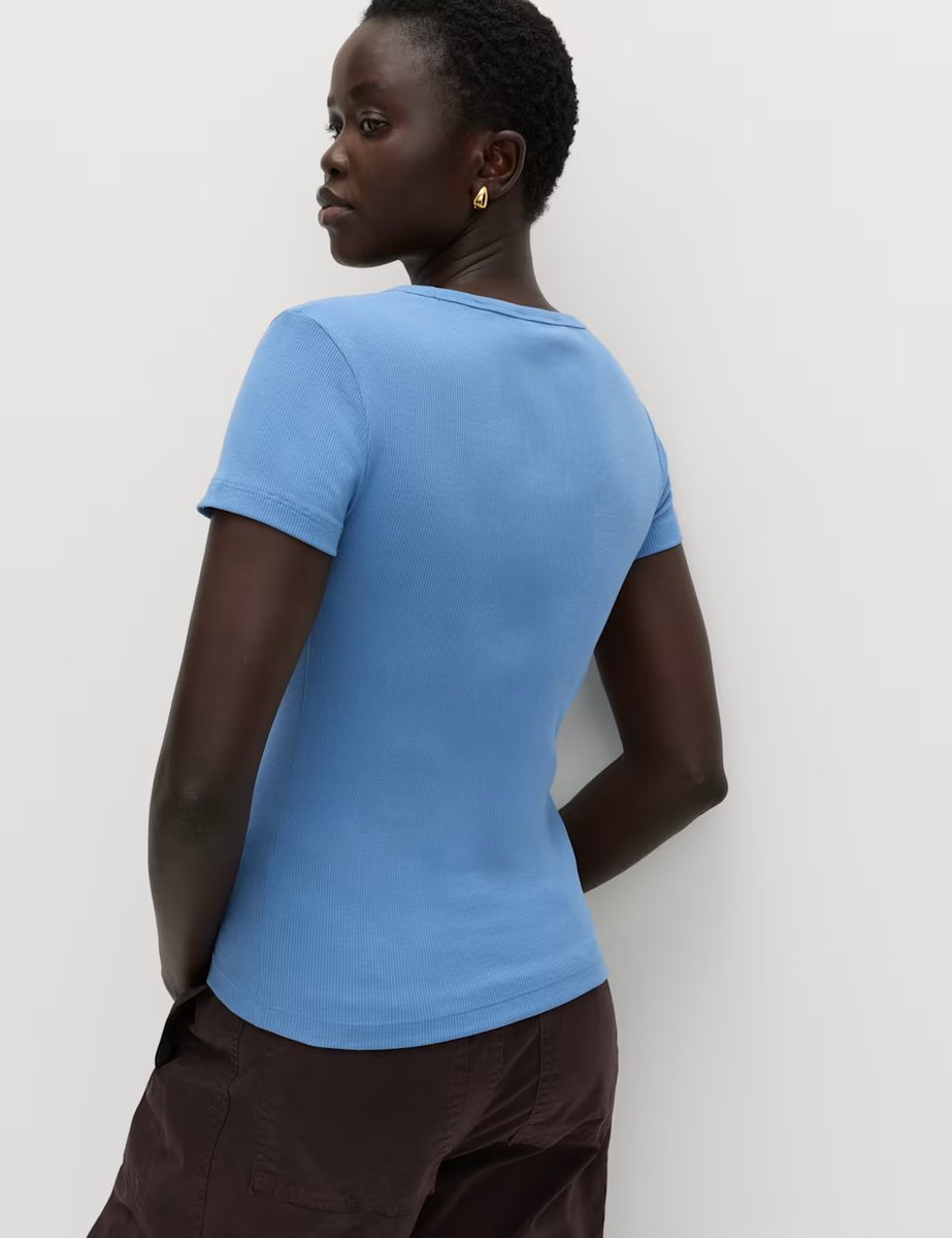 Marks & Spencer M&S Cotton Rich Scoop Neck Slim Fit T-Shirt Azure Blue - 4