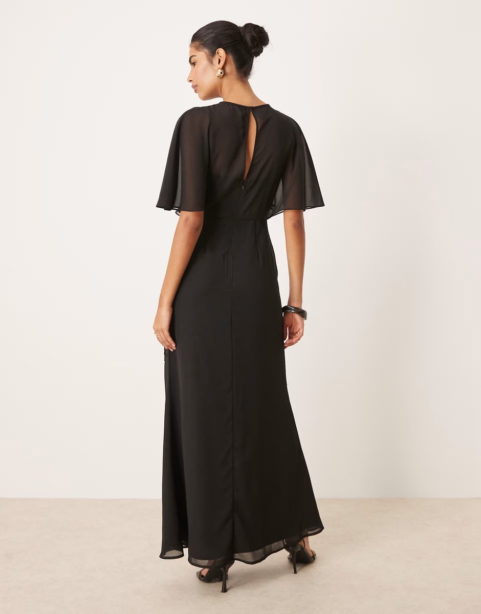 ASOS Maya Floral embellished angel sleeve maxi dress in black - 3