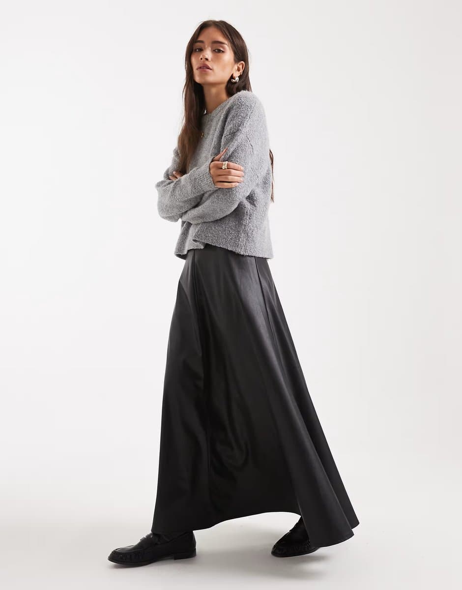 ASOS Miss Selfridge faux leather maxi skirt in black
