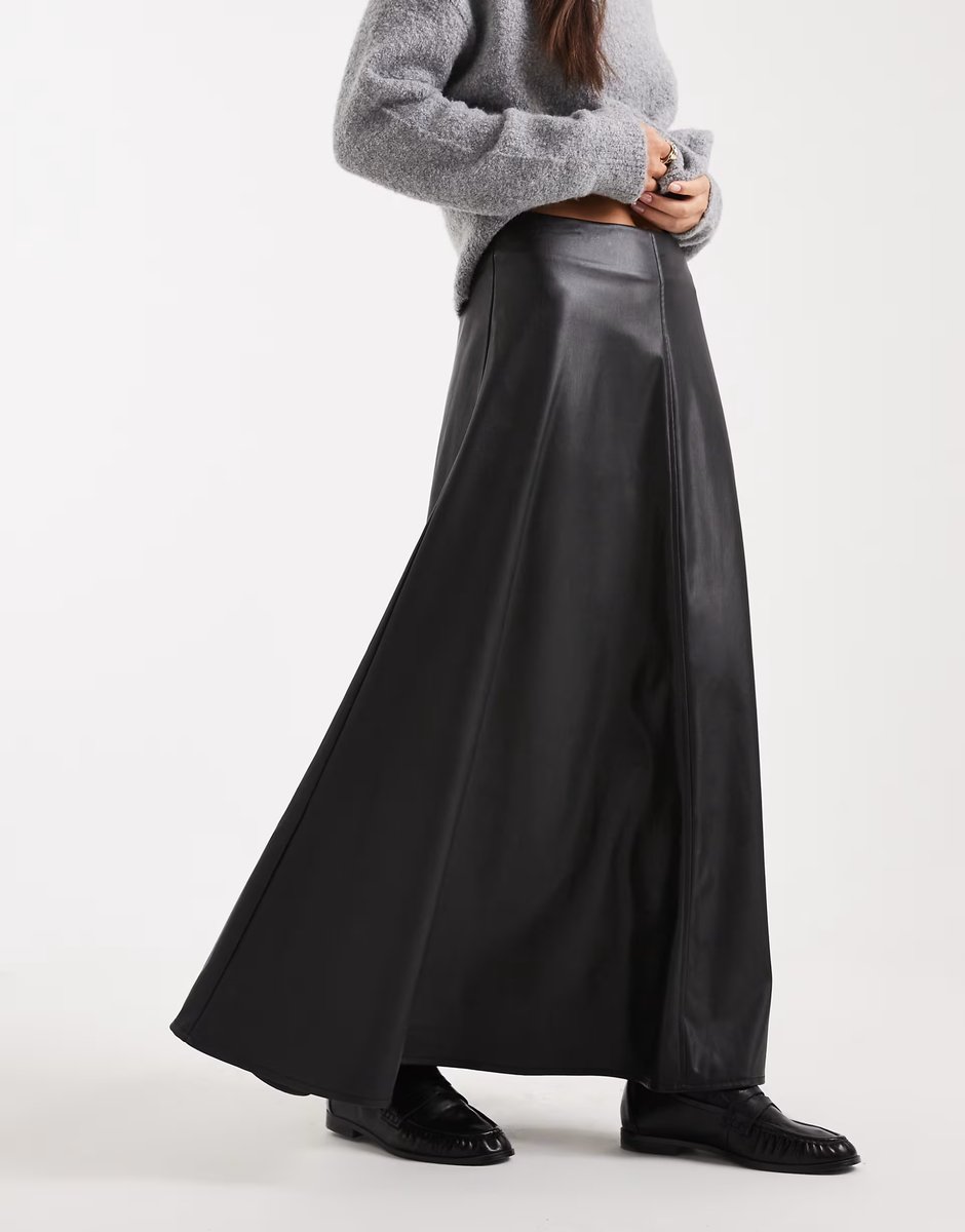 ASOS Miss Selfridge faux leather maxi skirt in black - 2