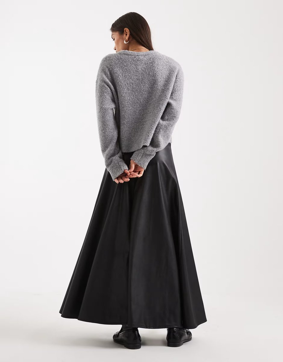 ASOS Miss Selfridge faux leather maxi skirt in black - 4