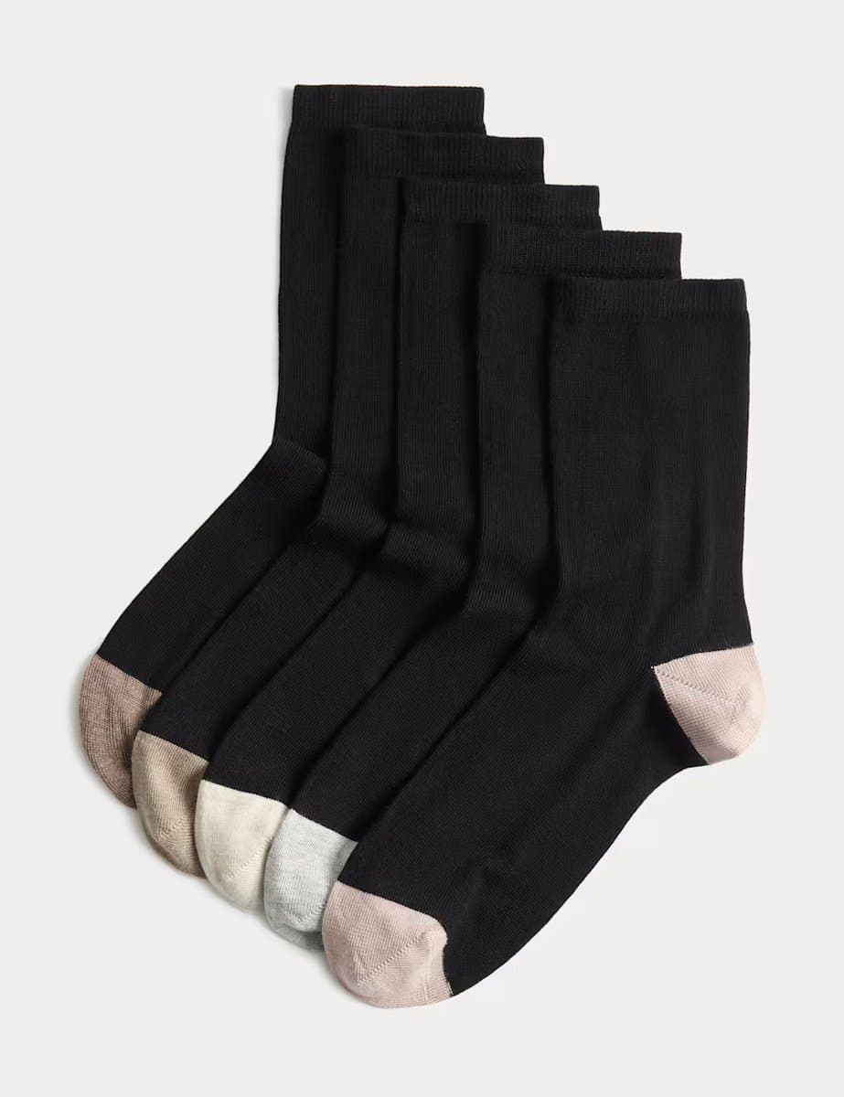 Marks & Spencer M&S 5pk Super Soft Colour Block Ankle High Socks Pink Mix
