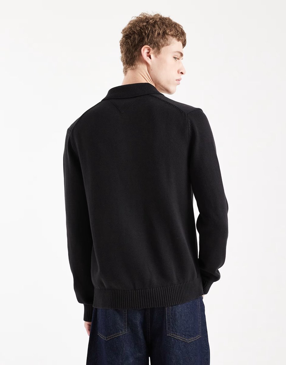 ASOS Tommy Jeans chest logo long sleeve polo shirt in black - 3