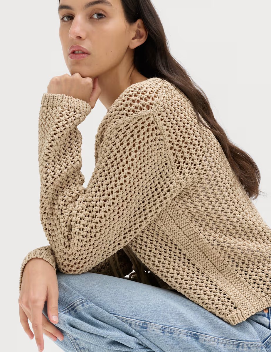 Marks & Spencer M&S Textured Tie Front Slim Fit Cropped Cardigan Sandstone - 3