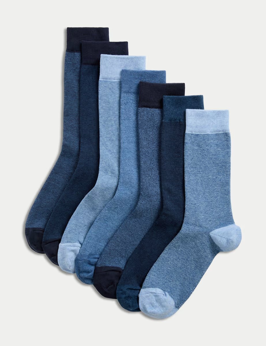 Marks & Spencer M&S 7 Pack Cool & Fresh™ Cotton Rich Socks Denim Mix - 1