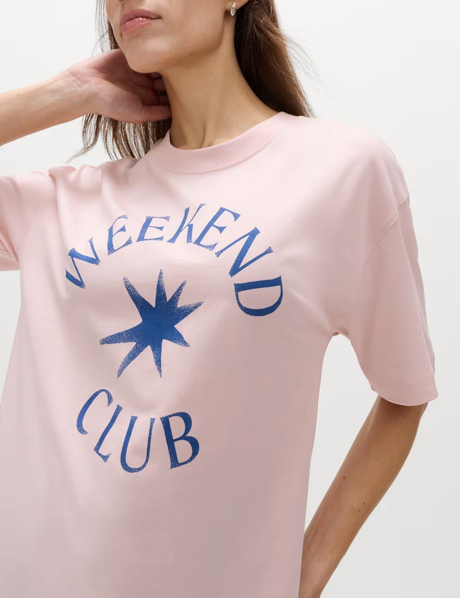 Marks & Spencer M&S Cotton Rich Graphic Oversized T-Shirt Pink Mix - 2