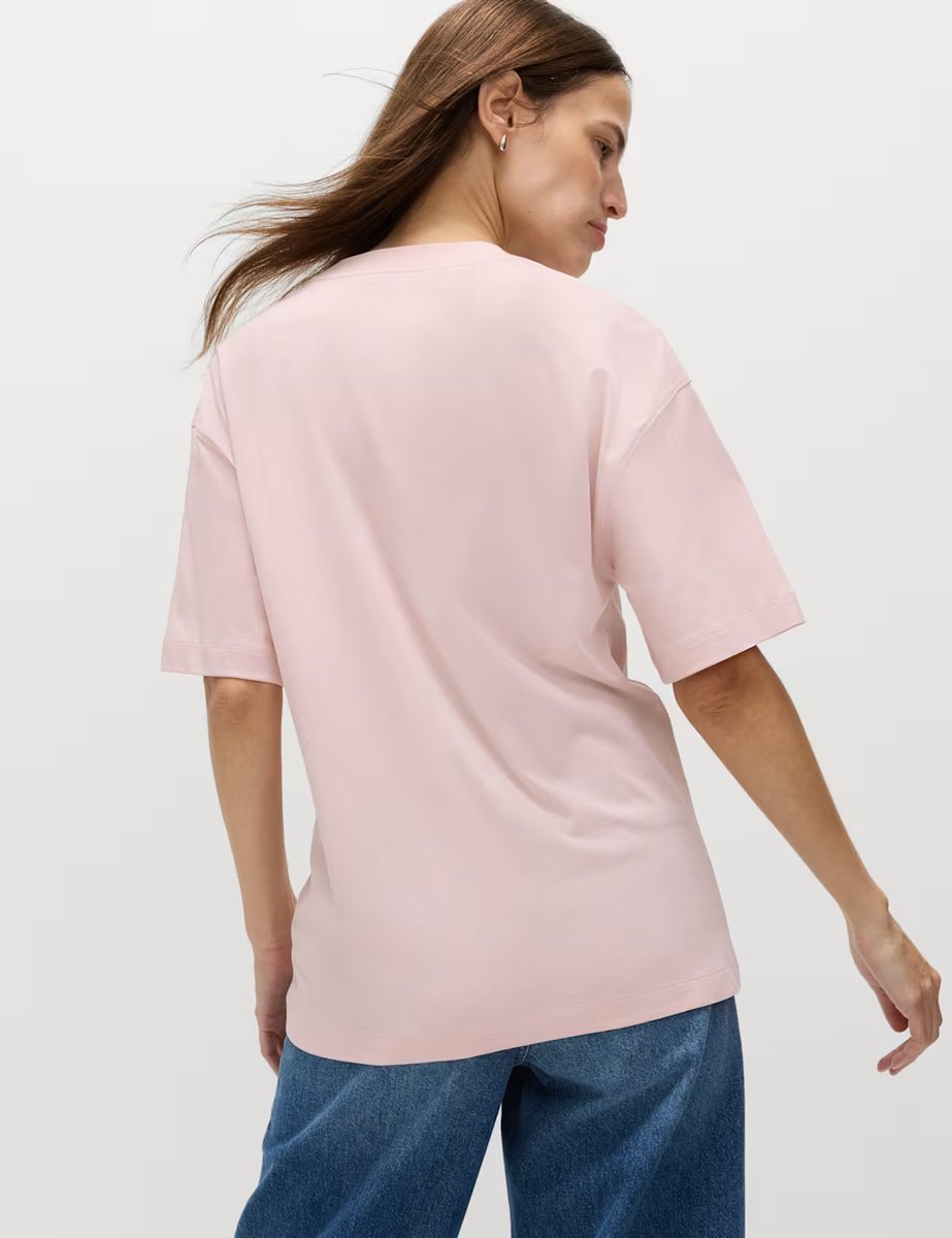 Marks & Spencer M&S Cotton Rich Graphic Oversized T-Shirt Pink Mix - 3