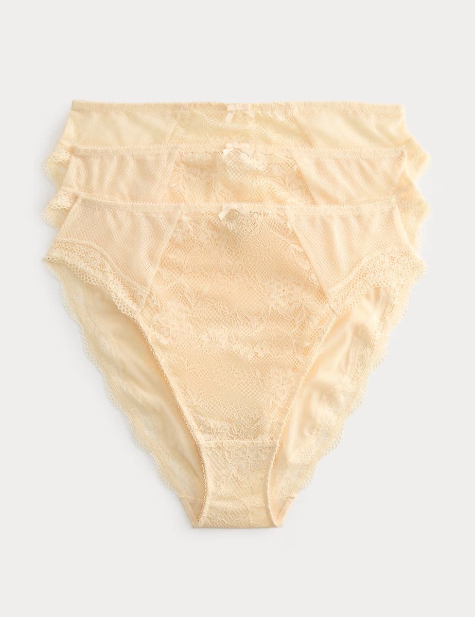 Marks & Spencer M&S 3pk Jasmine Lace High Waisted High Leg Knickers Dark Cream - 1