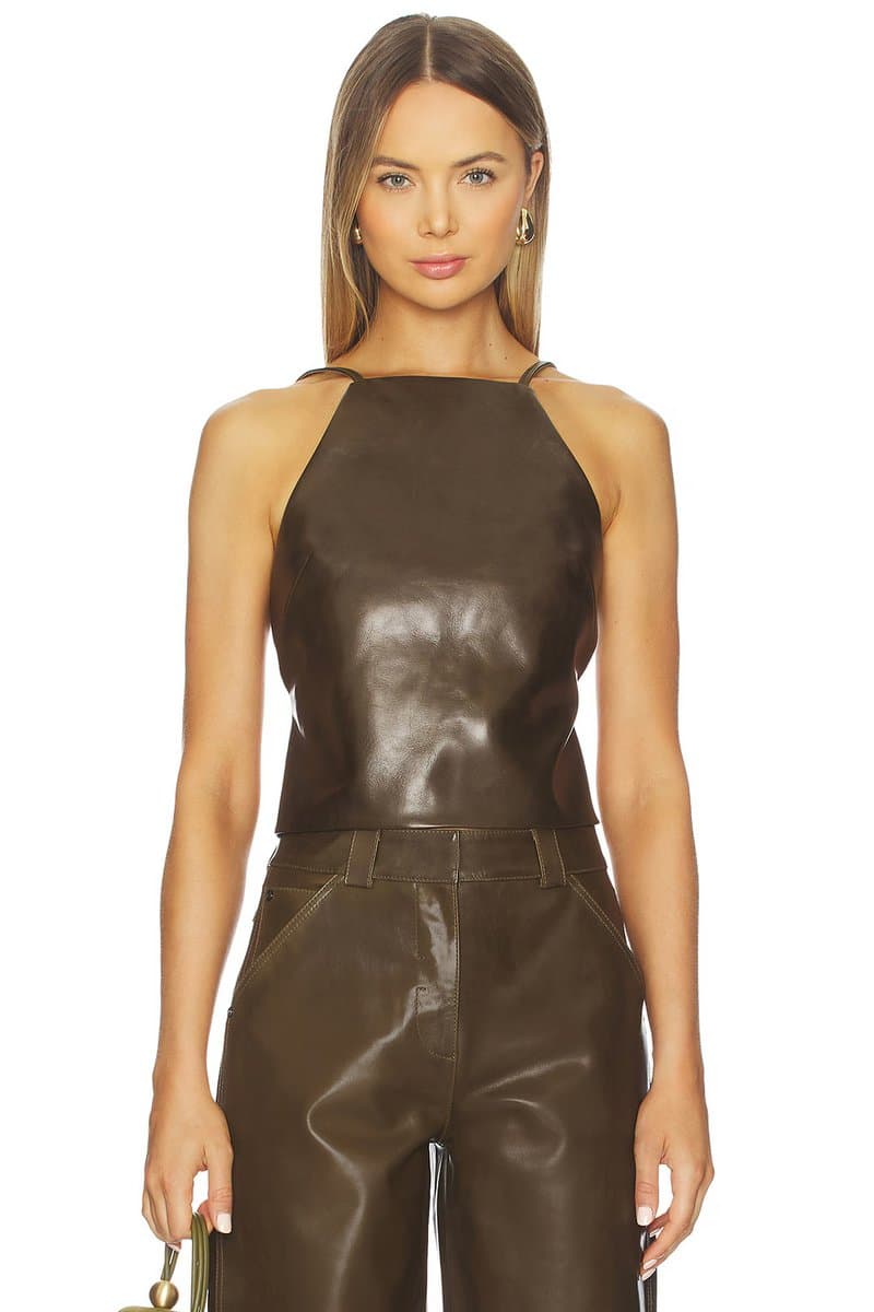 revolve Cult Gaia Juji Top with Halter Neckline in Brown