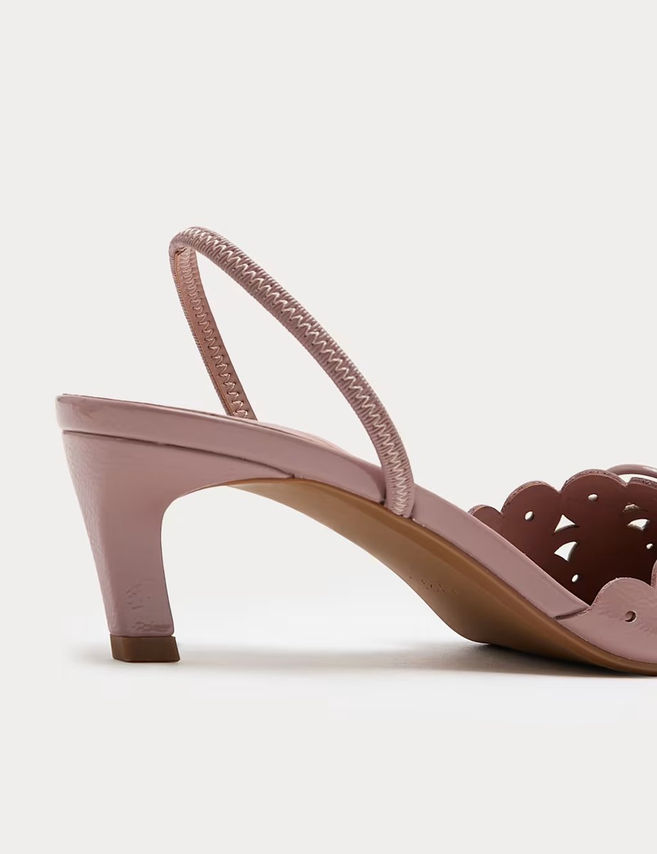 Marks & Spencer M&S Patent Bow Cut Out Kitten Heel Pointed Slingback Shoes Blush Pink - 2