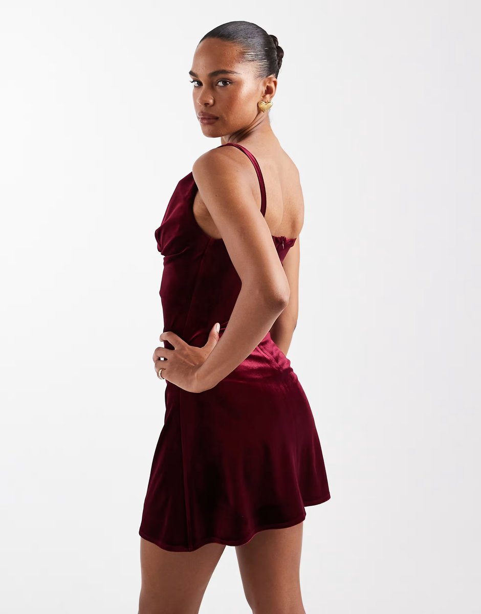 ASOS Jaded Rose velvet mini with hotfix bra top detail in burgundy - 3