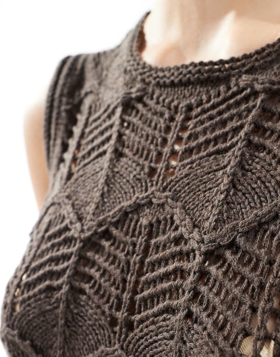 ASOS Vero Moda crochet knitted vest top co-ord in chocolate brown - BROWN - 3