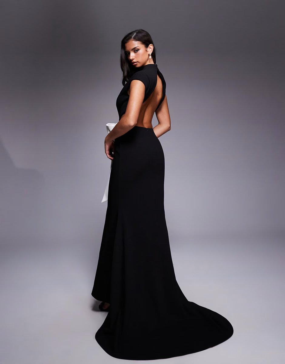 ASOS ASOS LUXE cut out maxi dress with contrast bow in black - 3