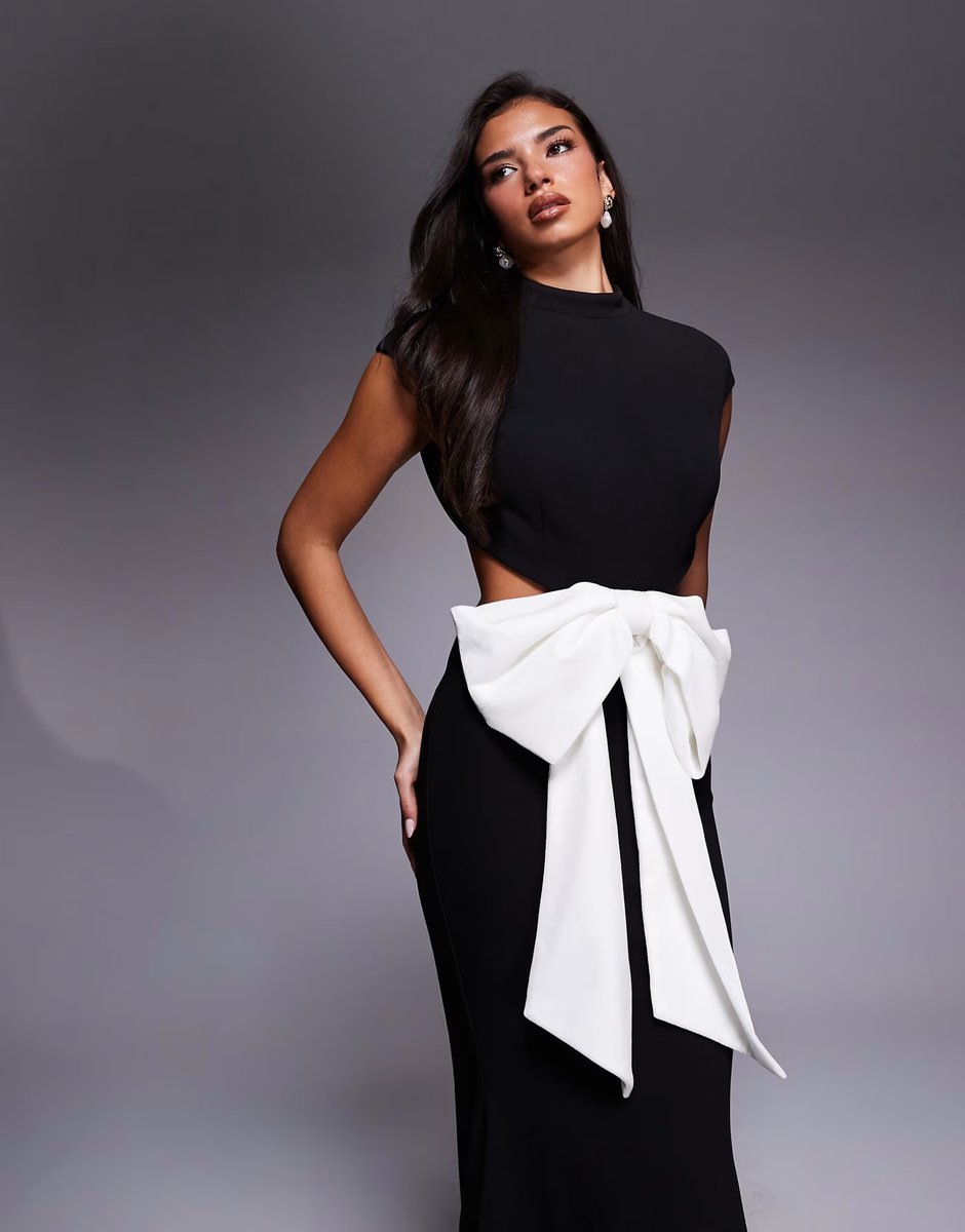 ASOS ASOS LUXE cut out maxi dress with contrast bow in black - 4