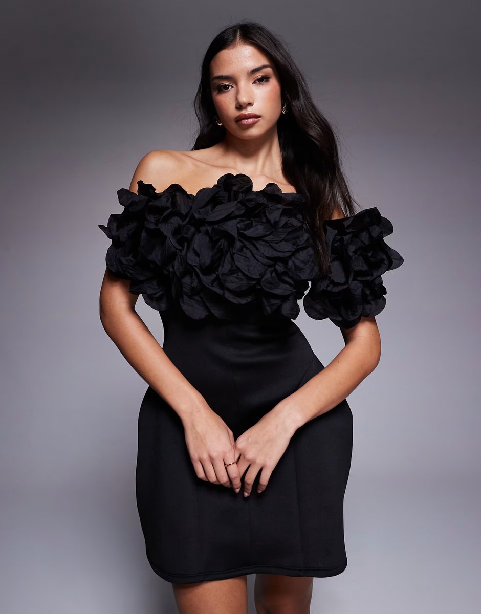 ASOS ASOS DESIGN one off shoulder mini lantern dress with corsage trim bodice in black - 3