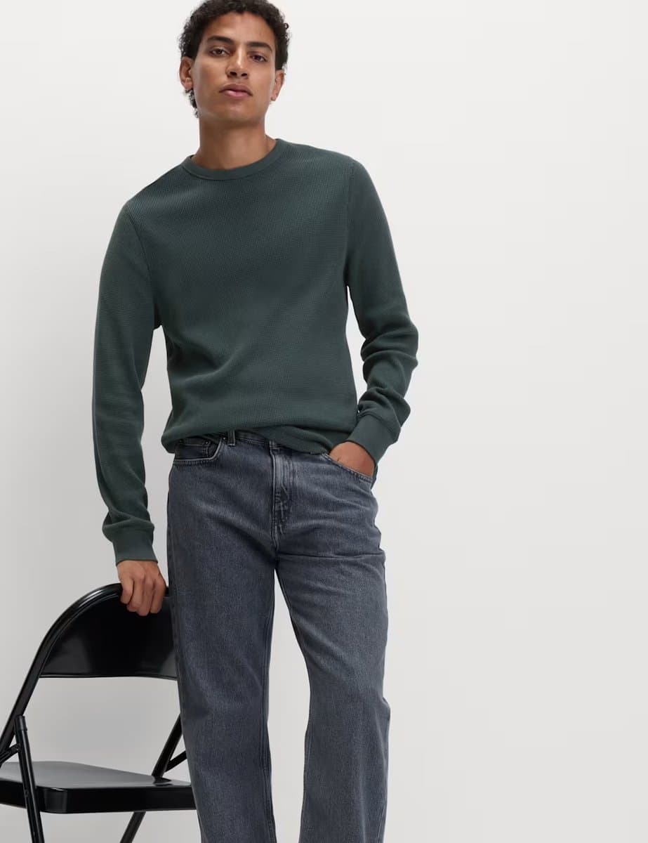 Marks & Spencer M&S Pure Cotton 2-Tone Waffle Sweatshirt Cedar