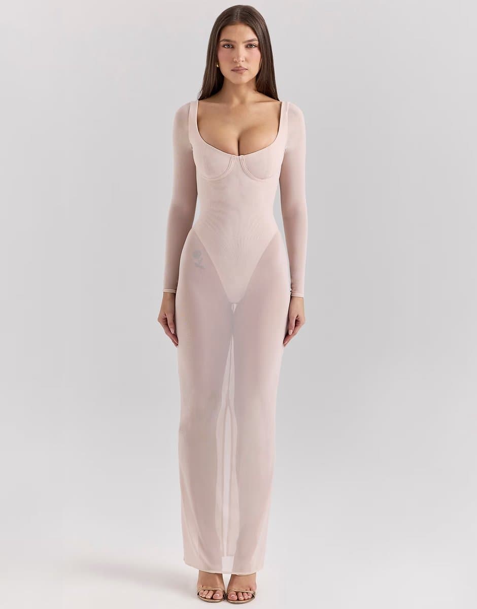 ASOS House of CB Everly maxi dress with bodysuit in blush