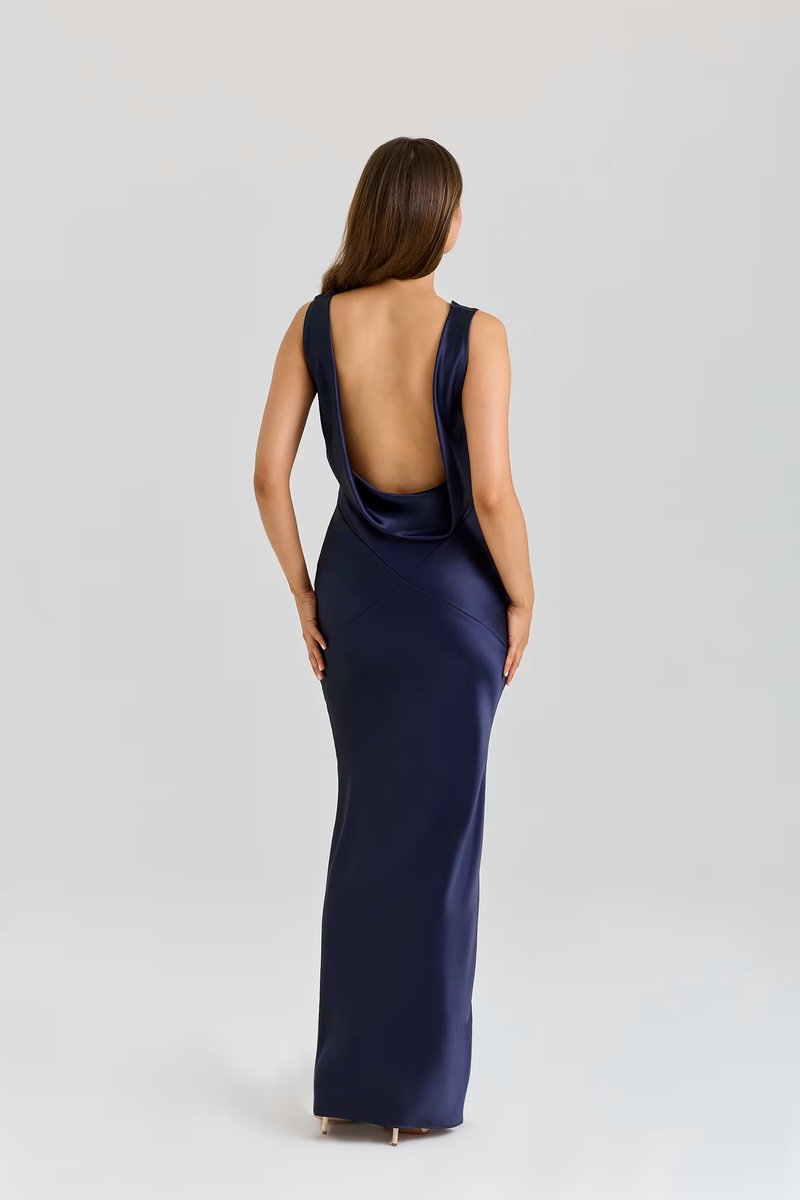 ASOS House of CB Safaira blue satin draped cowl neck maxi dress in blue - 2