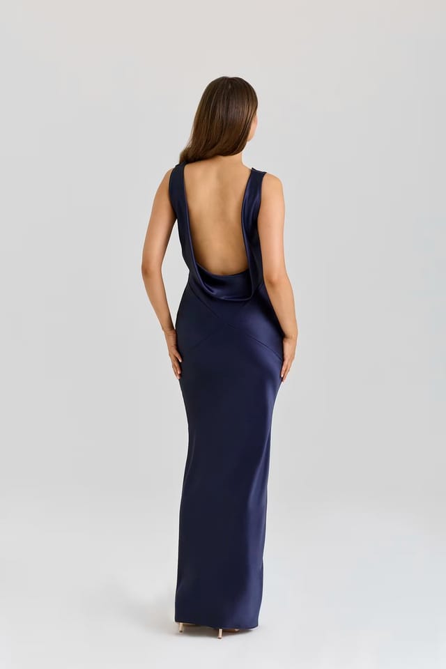 ASOS House of CB Safaira blue satin draped cowl neck maxi dress in blue - 2