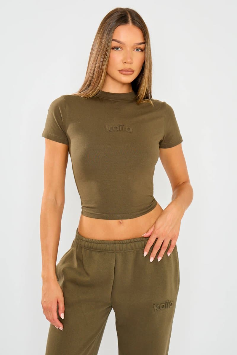 Kaiia Kaiia Embossed Logo Baby Tee Olive