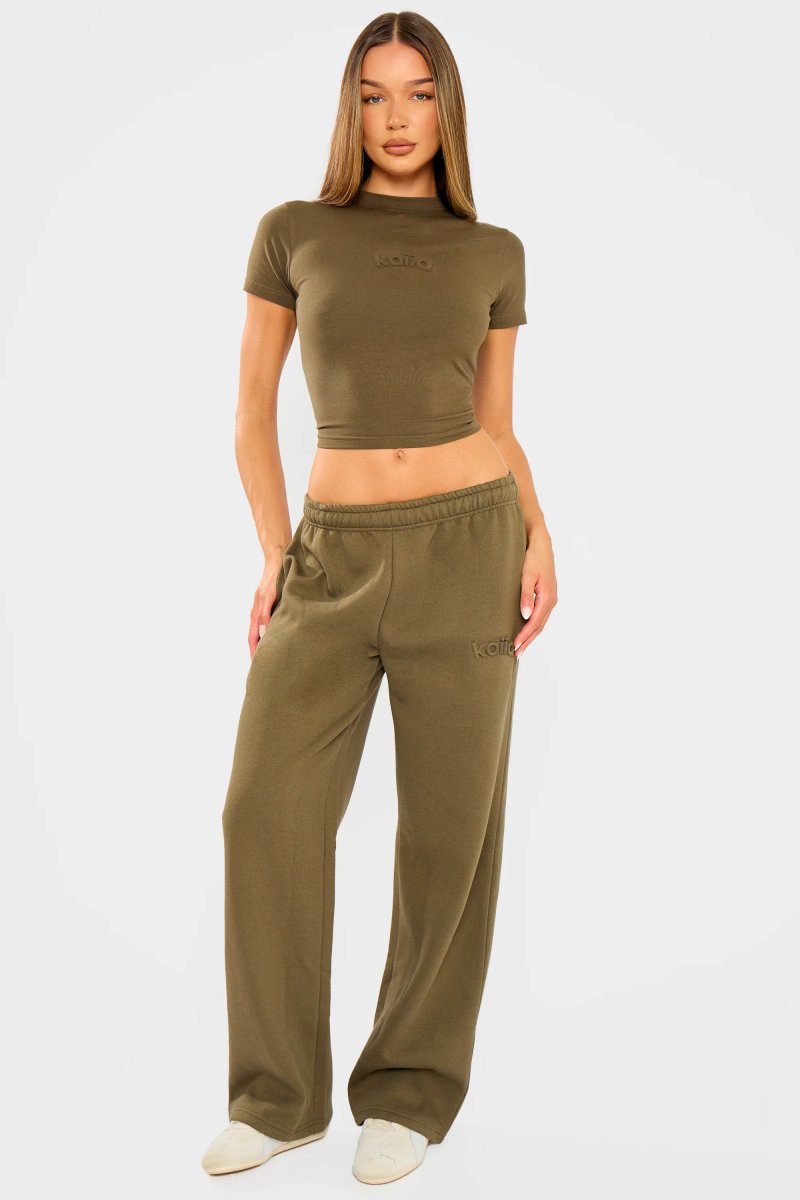 Kaiia Kaiia Embossed Logo Baby Tee Olive - 2