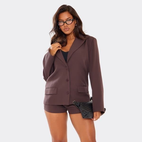 EGO EGO Oversized Blazer with Pocket Detail in Chocolate Brown