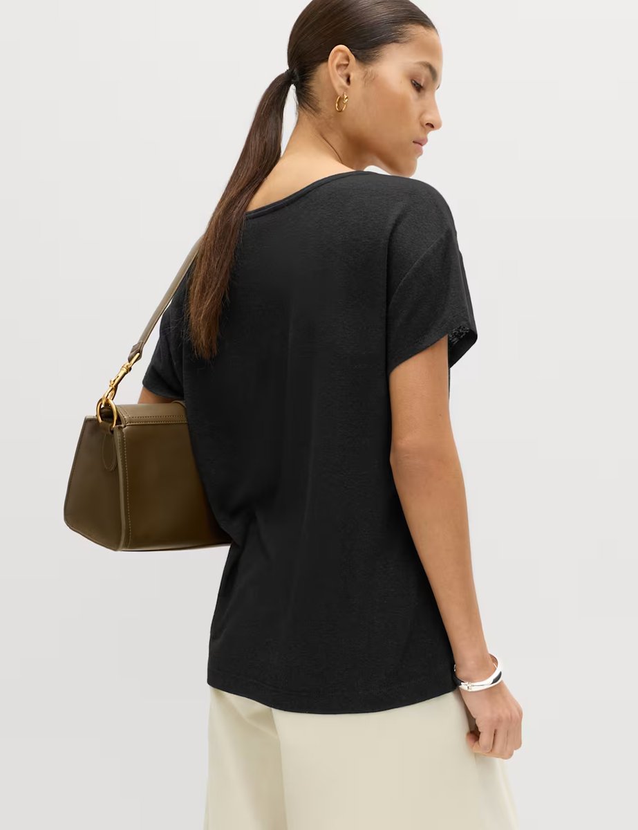 Marks & Spencer M&S Linen Blend T-Shirt Black - 3