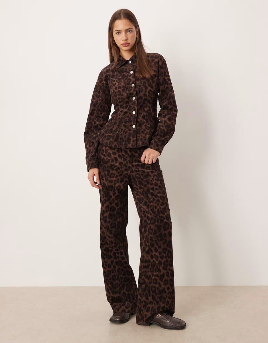 ASOS JJXX co-ord cord wide leg trousers in dark leopard