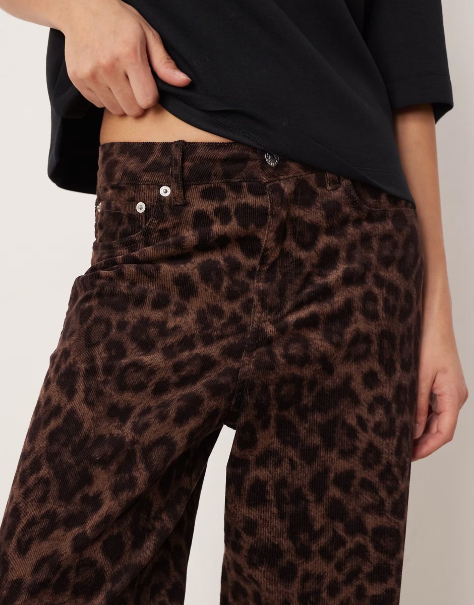 ASOS JJXX co-ord cord wide leg trousers in dark leopard - 3