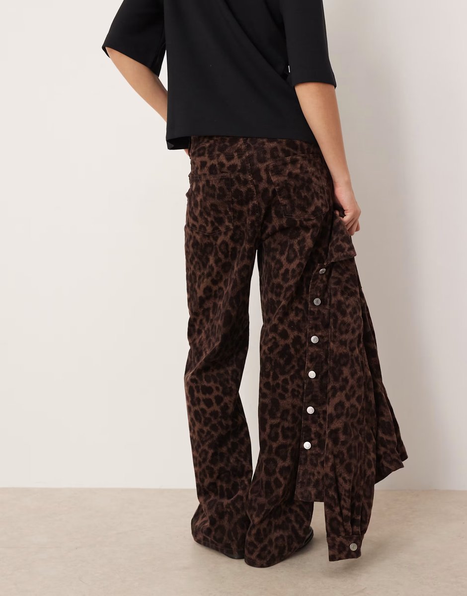 ASOS JJXX co-ord cord wide leg trousers in dark leopard - 4