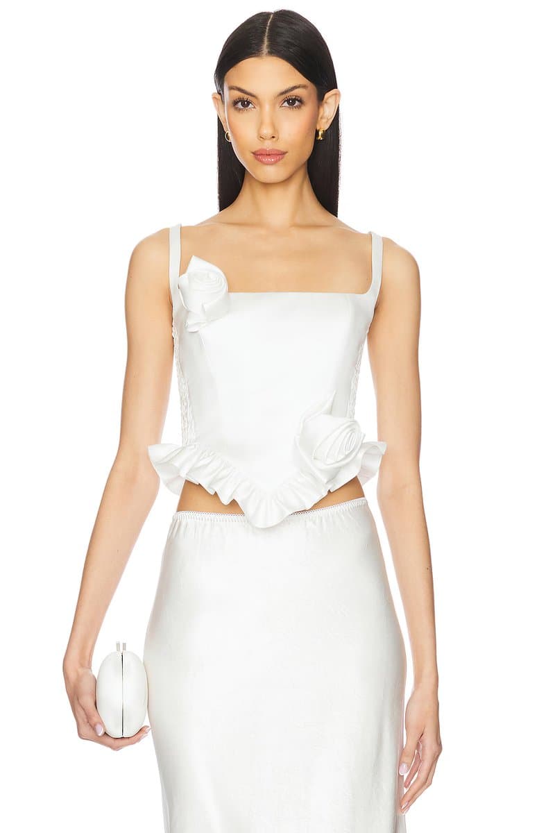 revolve Revolve Floral Print Crop Top in White