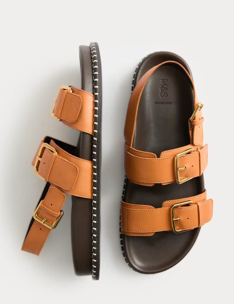 Marks & Spencer M&S Stylish Double Buckle Footbed Sandals in Orange