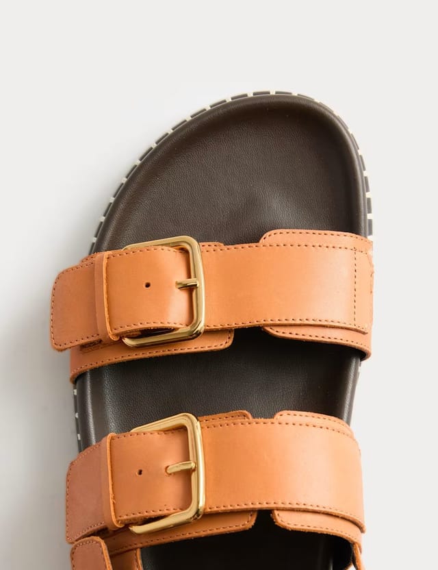Marks & Spencer M&S Leather Double Buckle Footbed Sandals Orange - 2