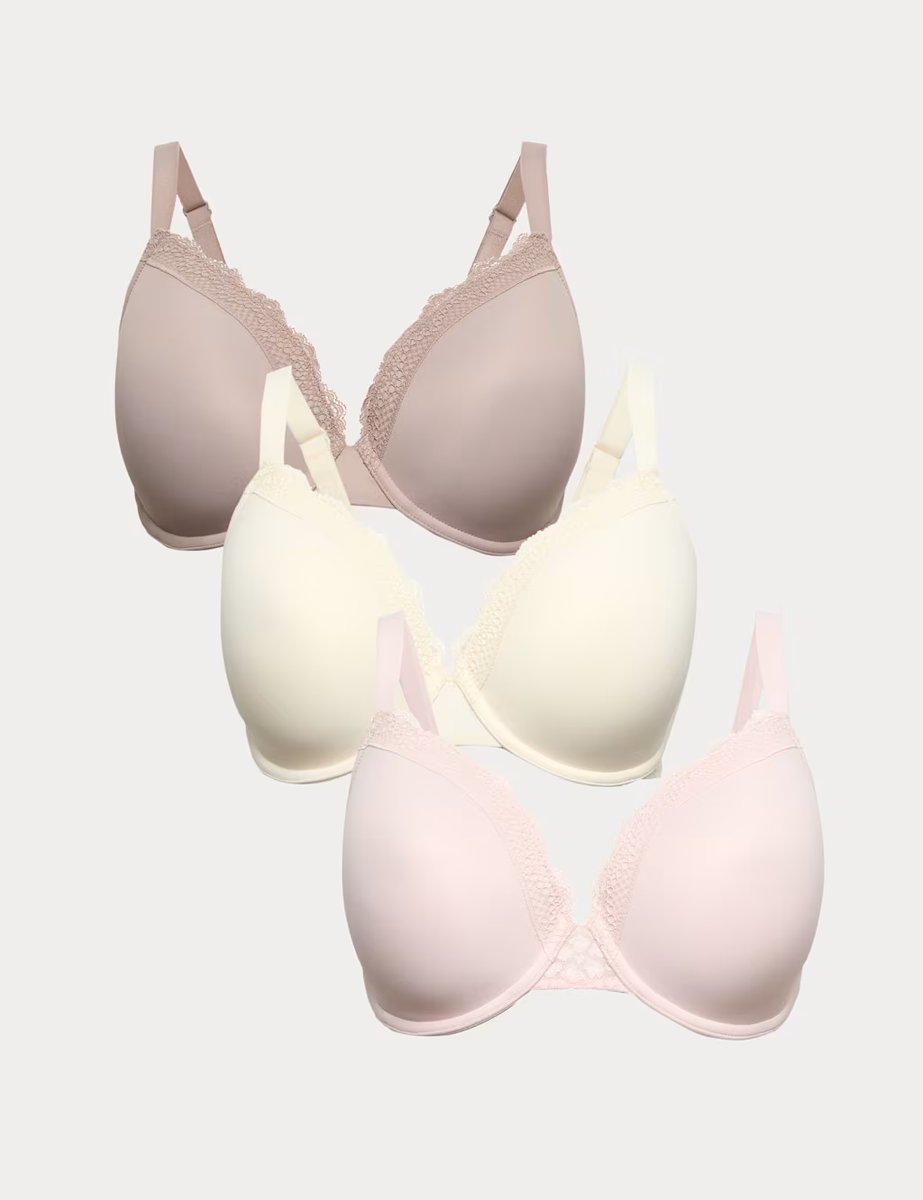 Marks & Spencer M&S 3pk Padded Wired Plunge Bras F-H Pink Mix - 1