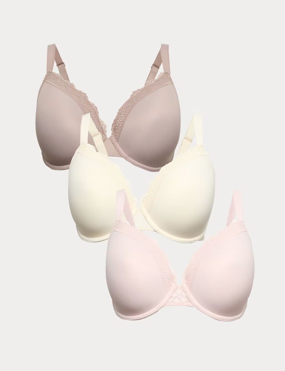 Marks & Spencer M&S 3pk Padded Wired Plunge Bras F-H Pink Mix