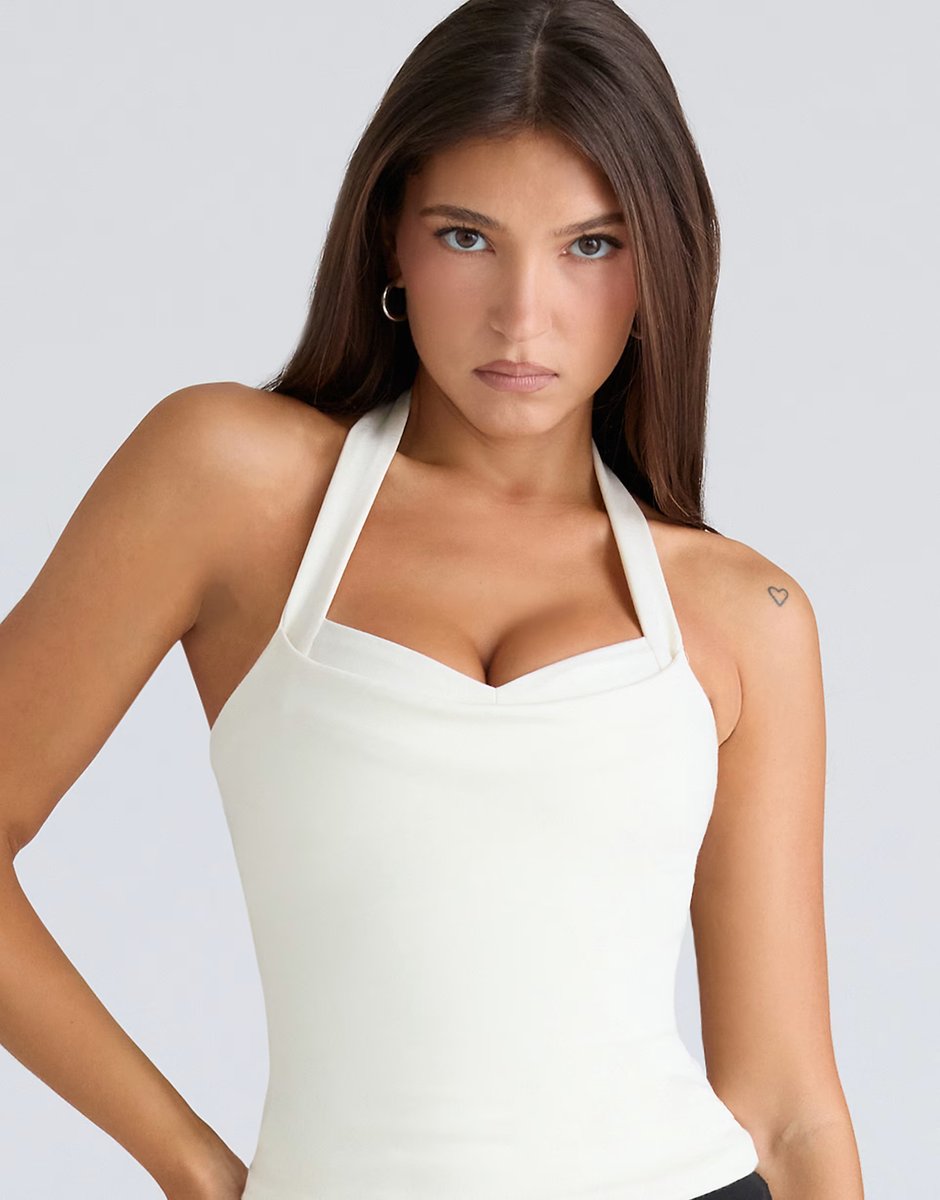 ASOS House of CB The peekaboo ivory halter neck corset top in ivory - 1