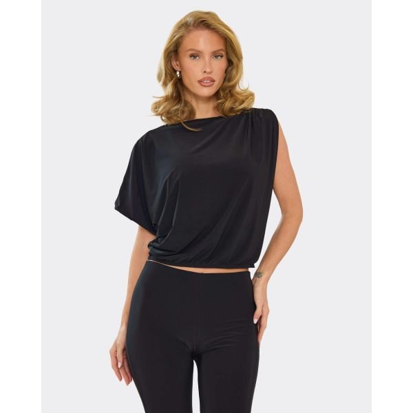 EGO One Shoulder Asymmetric Blouson Top In Black, Women's Size UK 6 - 2