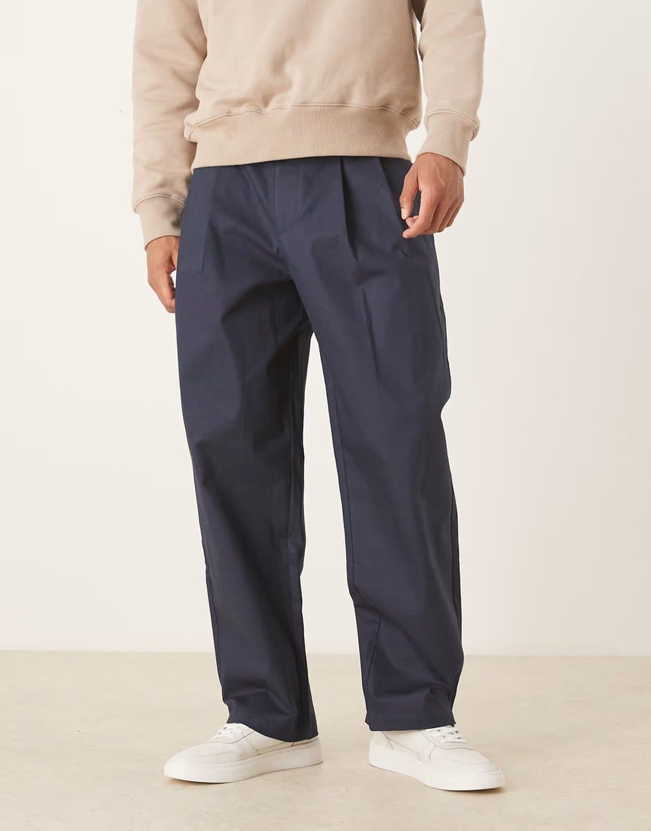 ASOS ASOS DESIGN loose straight trousers in navy with belt