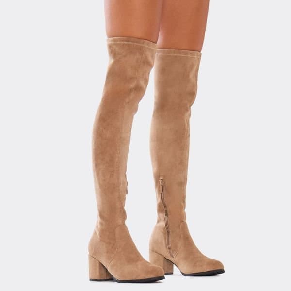 EGO EGO Block Heel Over The Knee Thigh High Boot in Beige