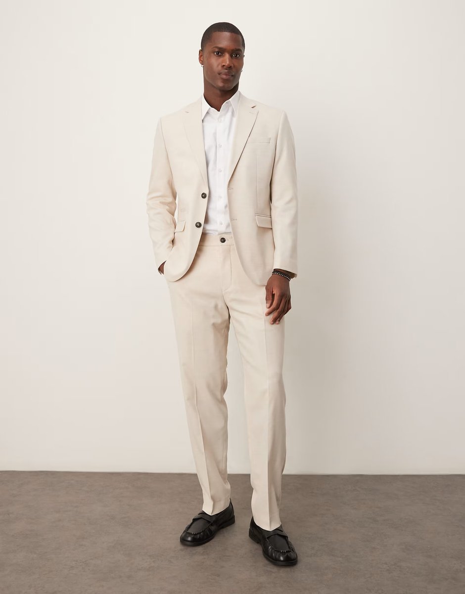 ASOS Selected wool blend regular fit blazer in cream - 3